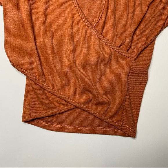 Papaya Orange Ribbed Wrap Crop Top - Picture 5 of 10